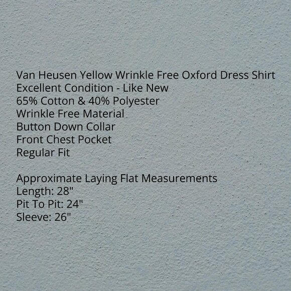 Van Heusen Yellow Wrinkle Free Oxford Neck 16 Long Sleeve Shirt - Picture 4 of 6